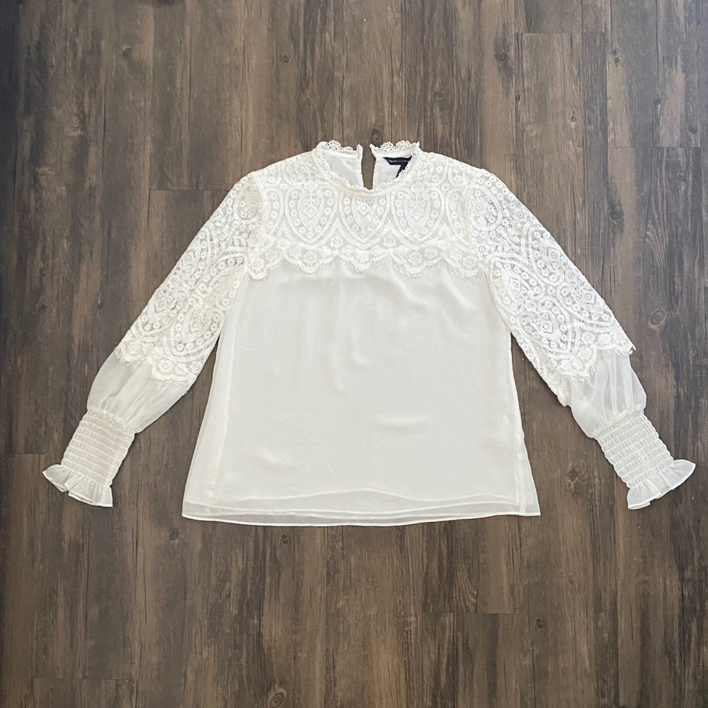 Long Sleeved, White, Lace Blouse